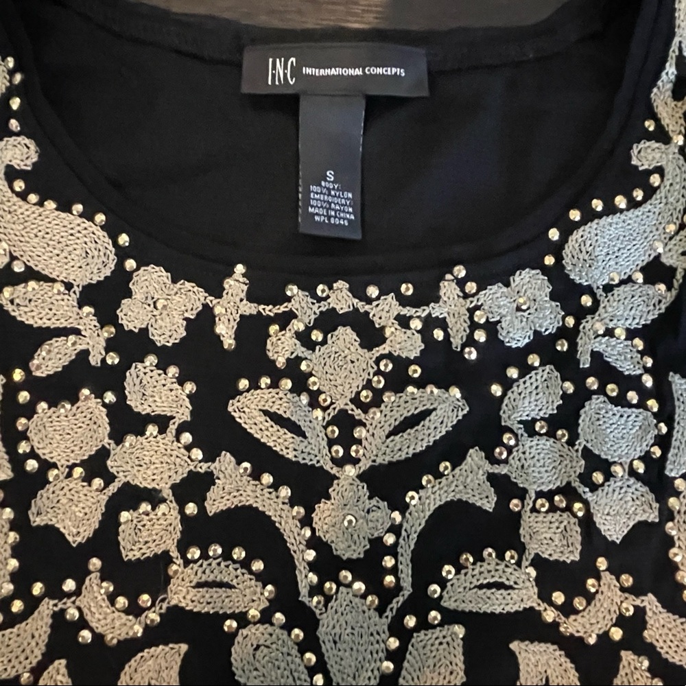 INC embroidered black mesh top in size S - Picture 4 of 6